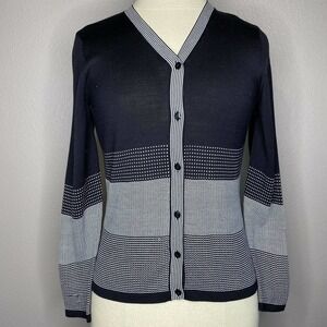 Talbots Petite Black & White Striped Silk Knit Cardigan Sweater Sz P
